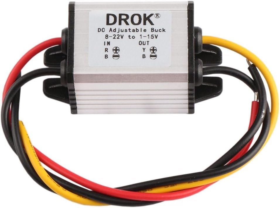 DROK waterproof sealed DC buck converter 8-22V to 1-15V 3A for car and automotive projects