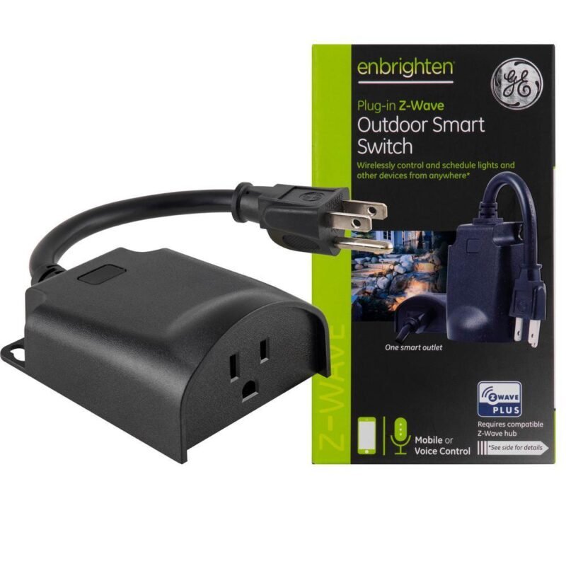 Enbrighten 14298 Z-Wave Plus plug-in outdoor smart switch with drop cable