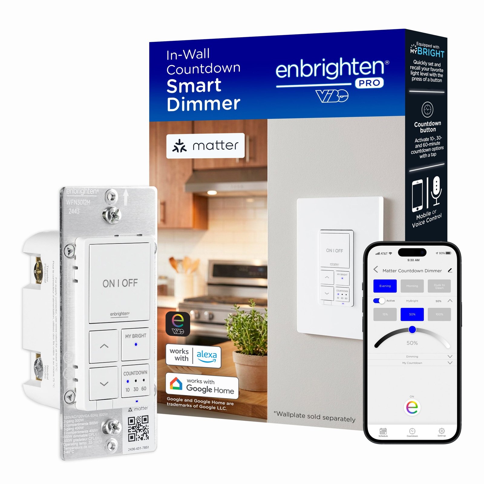 Enbrighten Pro Matter smart dimmer switch with countdown and MyBright