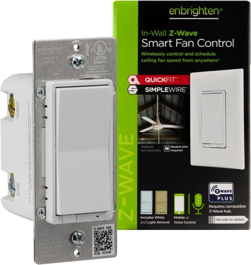 Enbrighten Z-Wave Plus 700 Series in-wall smart fan control switch paddle