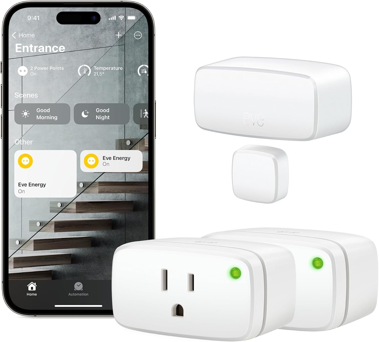 Eve Energy 2 pack smart plug and Eve Door and Window Matter contact sensor bundle