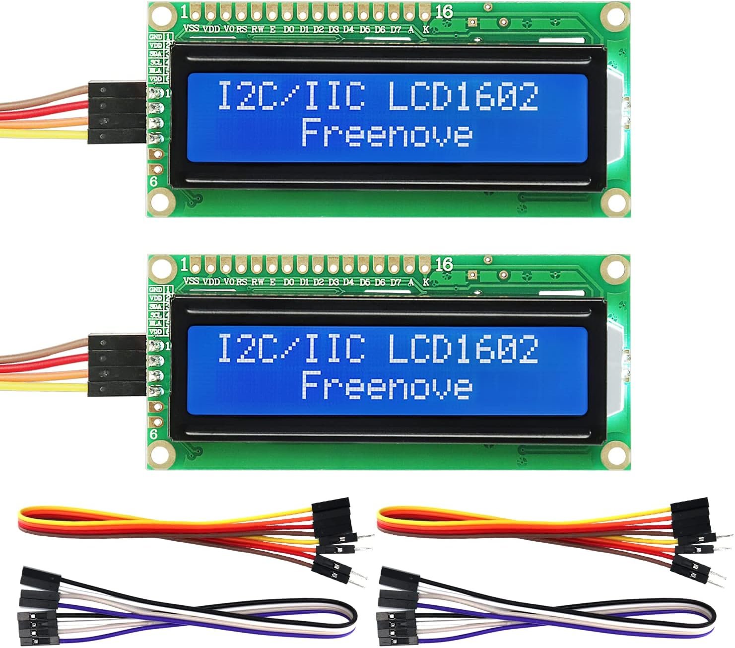 Freenove I2C LCD 1602 16x2 display new type with integrated I2C controller, 2 pack