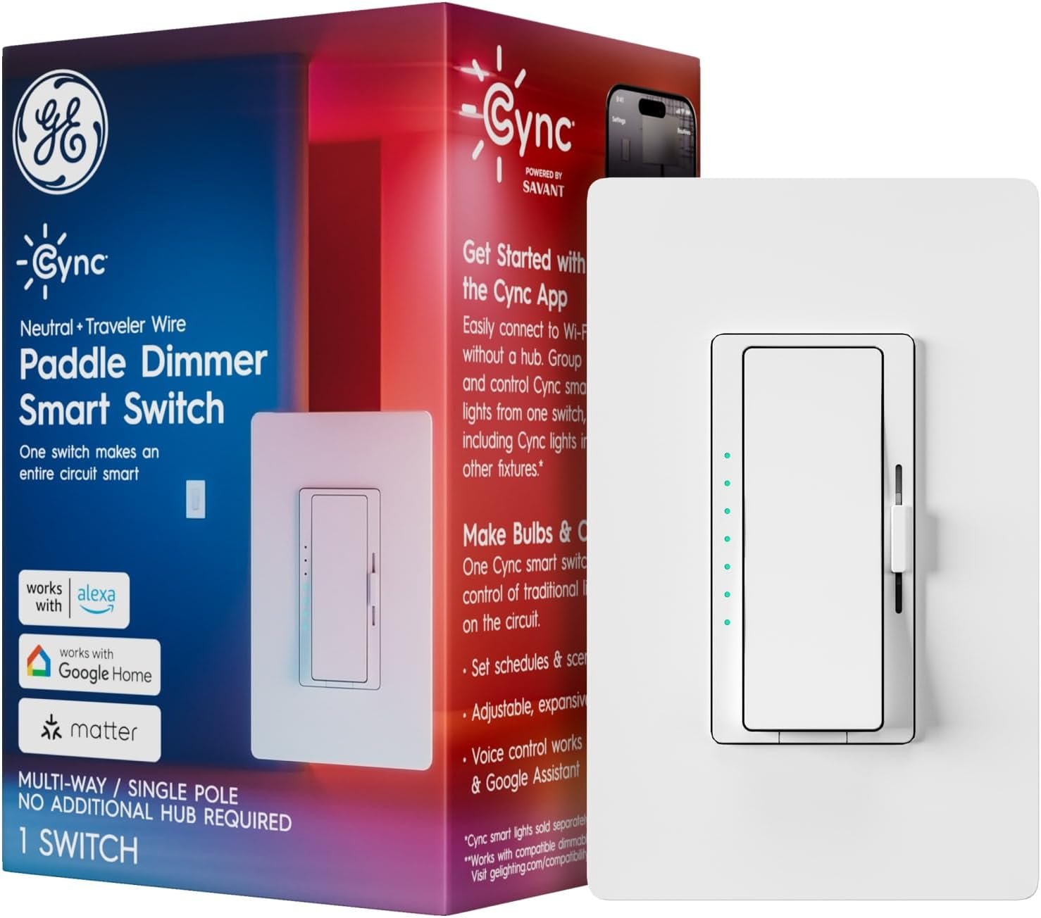 GE Cync Paddle Dimmer Smart Switch Matter compatible Wi-Fi dimmer