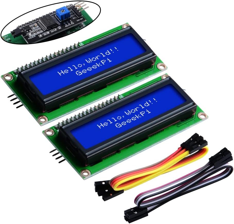 GeeekPi 2-pack I2C 1602 16x2 LCD display modules with blue backlight and PCF8574 backpack