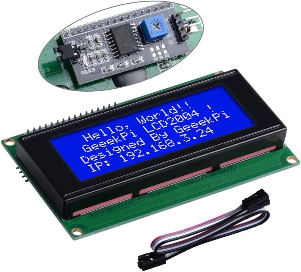GeeekPi IIC I2C 2004 20x4 LCD display module with I2C adapter and blue backlight