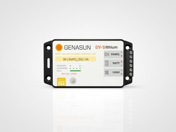 Genasun GV-5 5A MPPT solar charge controller with ultra-low 0.125mA night consumption for remote IoT sensors