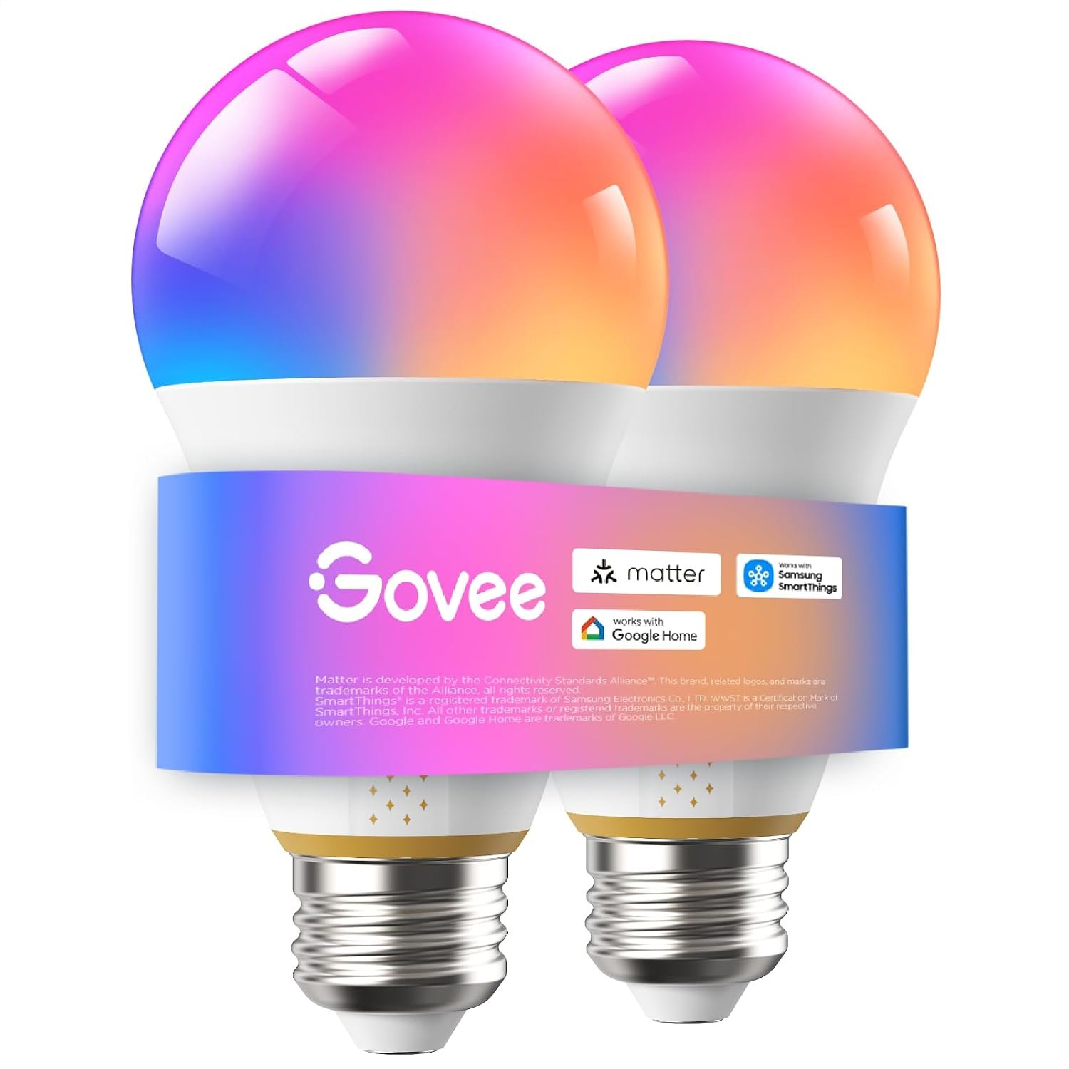 Govee 1600 lumen A21 RGBWW CRI 90 Matter smart light bulbs 2-pack