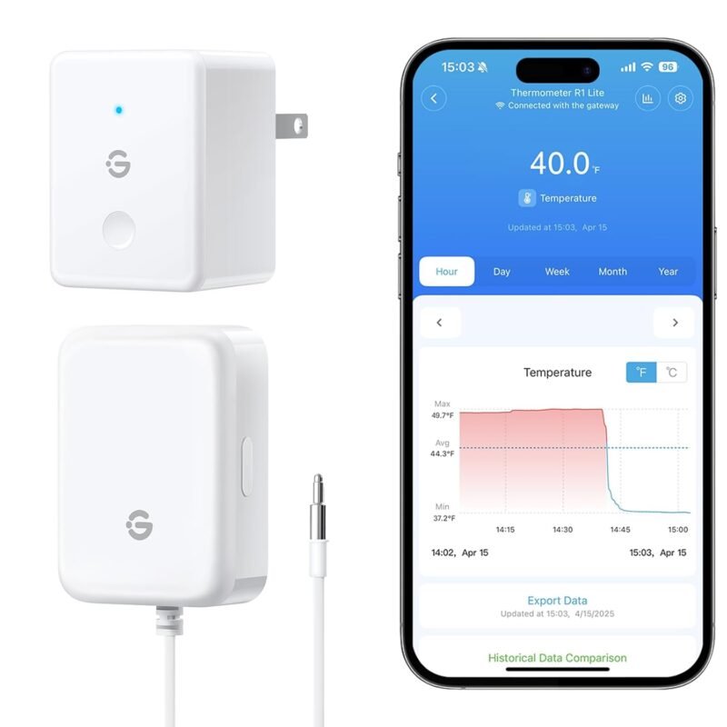 GoveeLife refrigerator thermometer sensor with Wi-Fi gateway