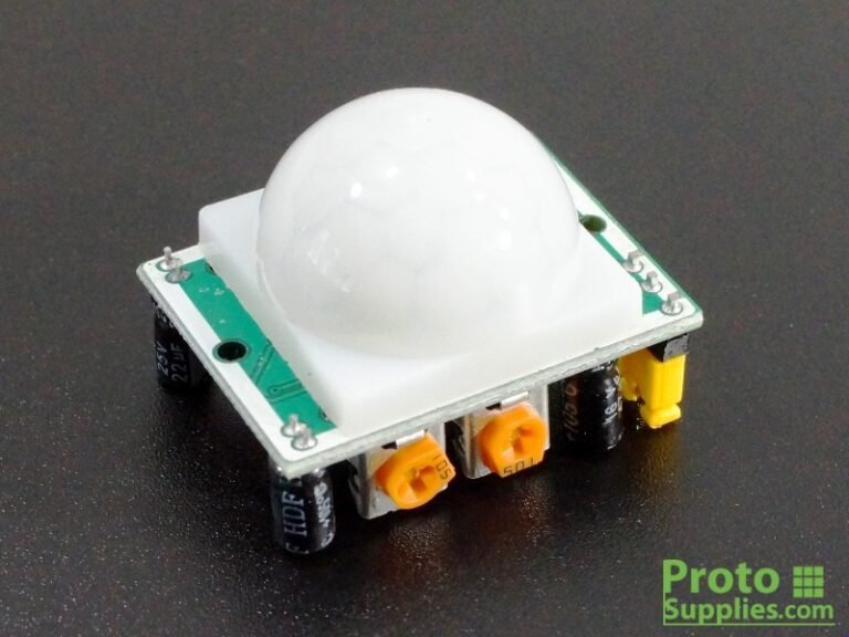 HC-SR501 PIR motion sensor module with Fresnel dome lens and adjustment potentiometers