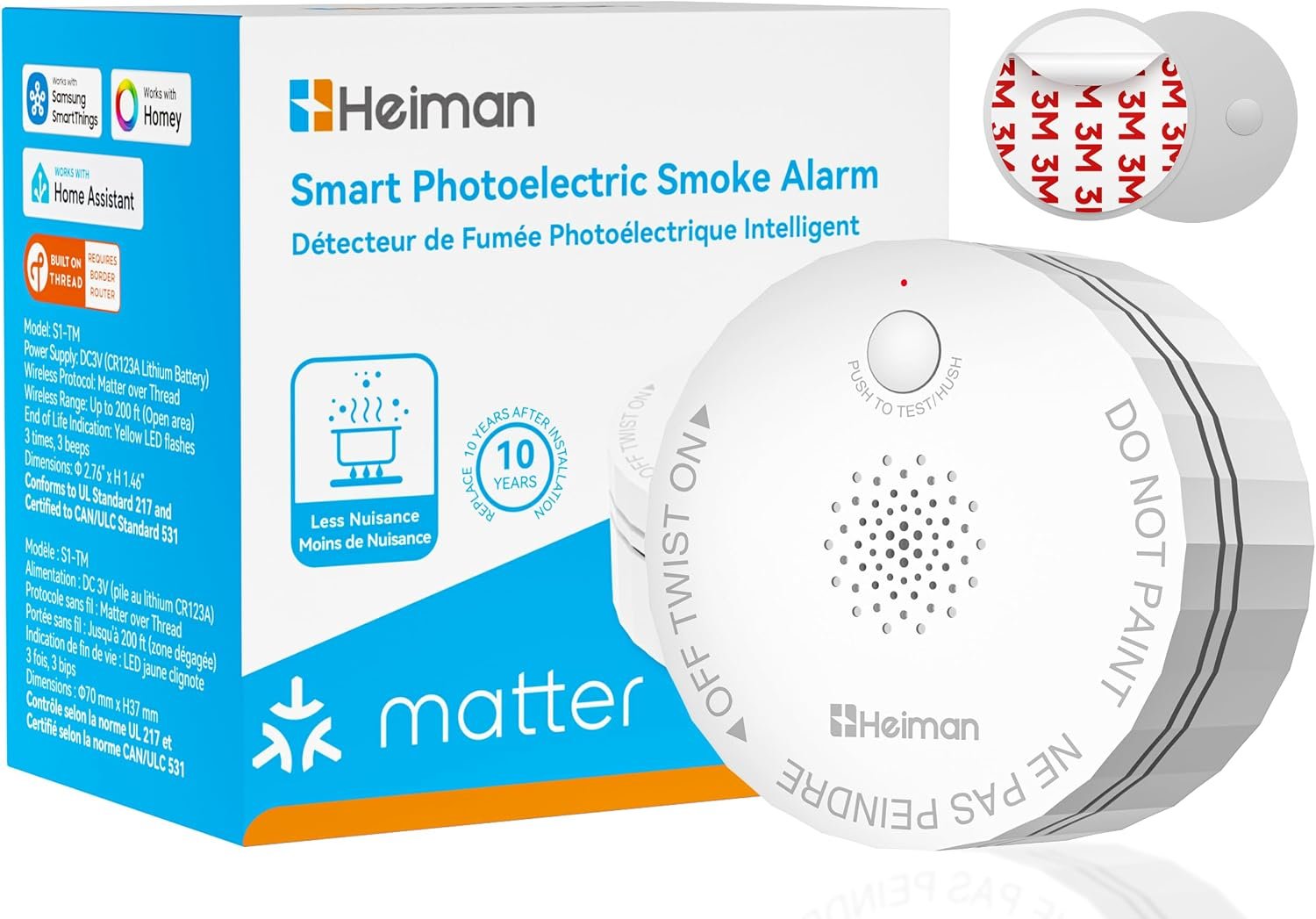 Heiman S1-TM Matter over Thread smoke detector with temperature and humidity sensor