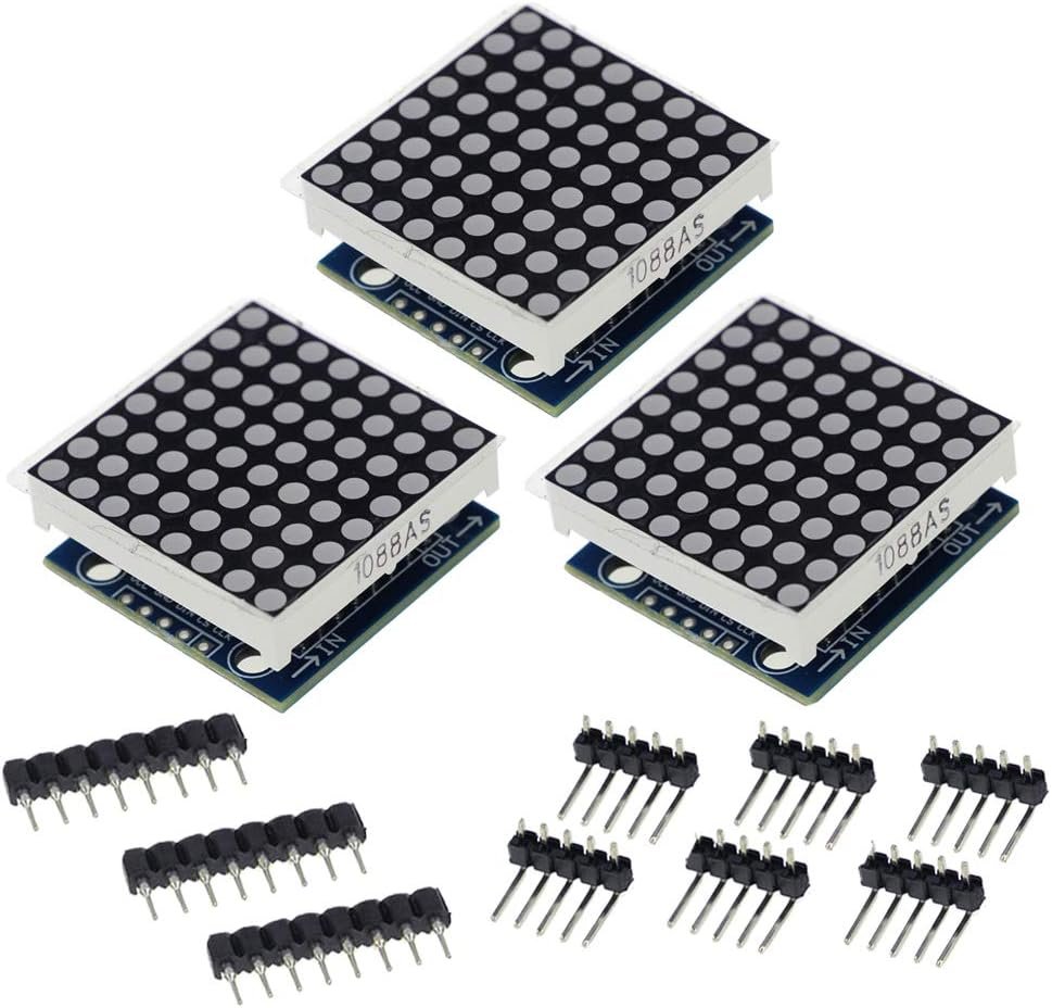 HiLetgo MAX7219 8x8 dot matrix LED display module 3-pack for Arduino beginners
