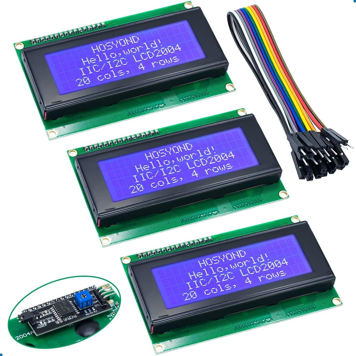 Hosyond 3 pack IIC I2C 2004 20x4 LCD screen modules with blue backlight
