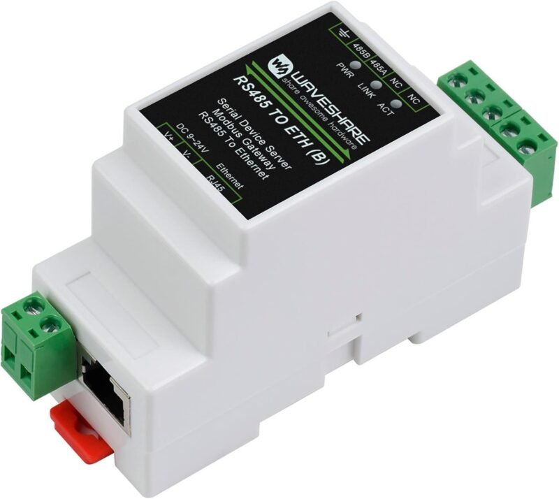 Industrial rail-mount RS485 to RJ45 Ethernet serial server module