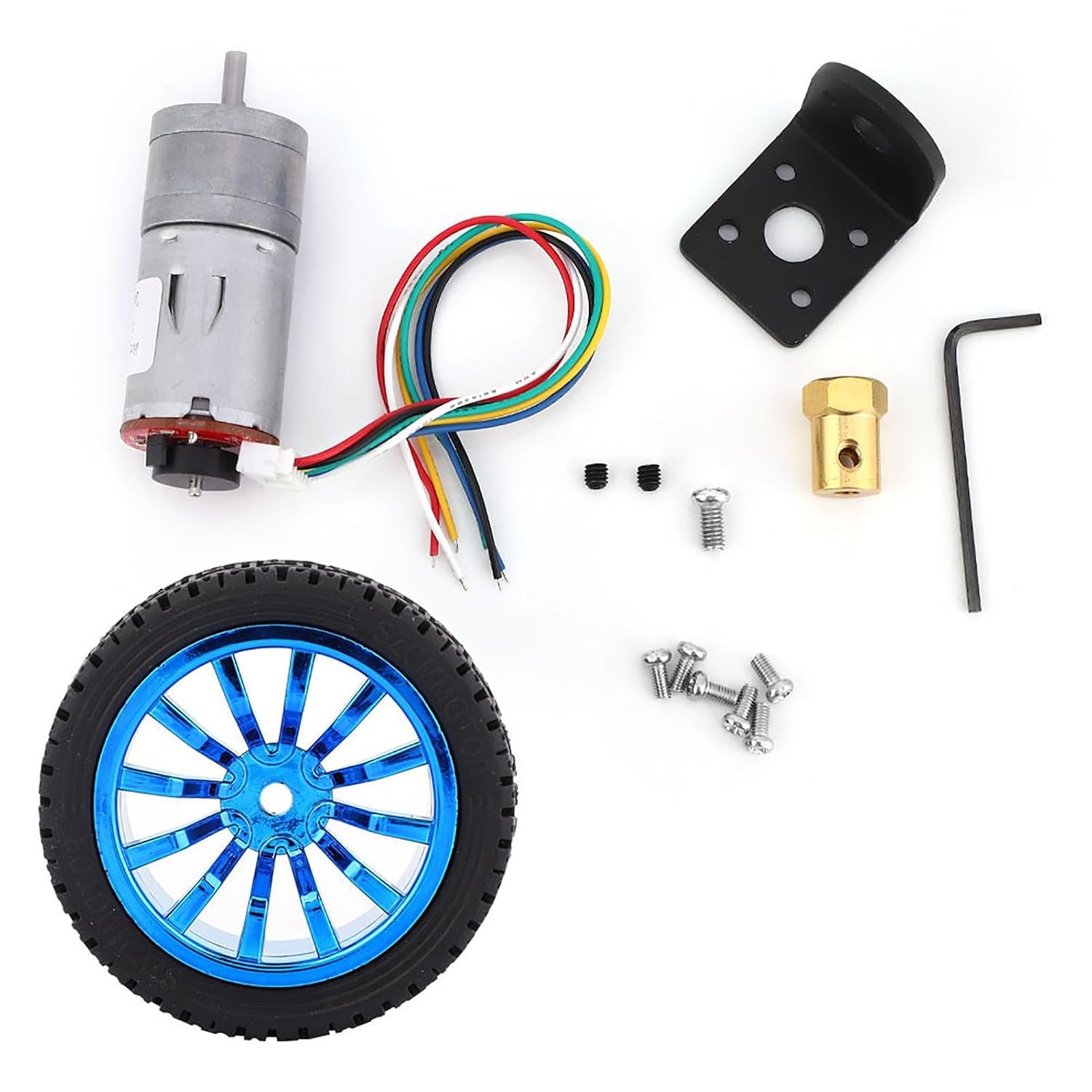 JGA25-371 12V DC encoder gear motor with bracket, coupling and 65mm wheel
