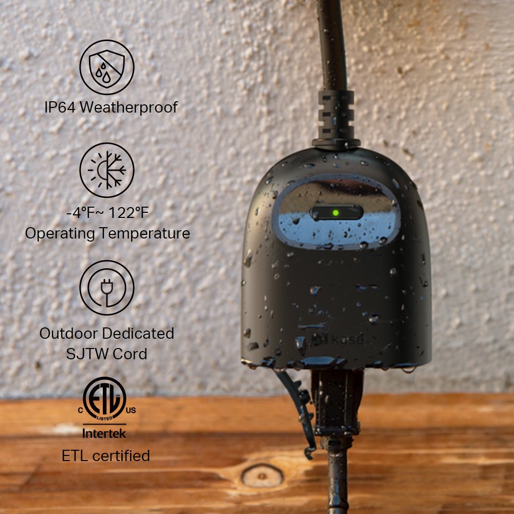 Kasa KP405 outdoor Wi-Fi smart dimmer plug with IP64 weather resistance