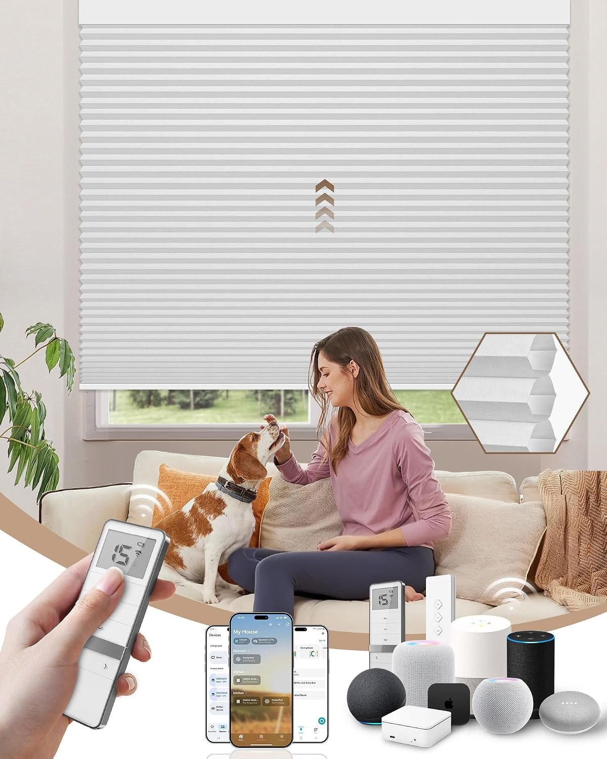 KINCMO Matter Thread motorized cellular honeycomb shades
