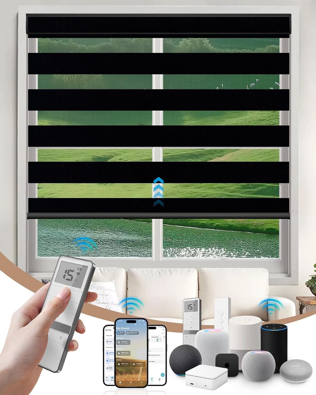 KINCMO Matter over Thread motorized zebra shades with remote