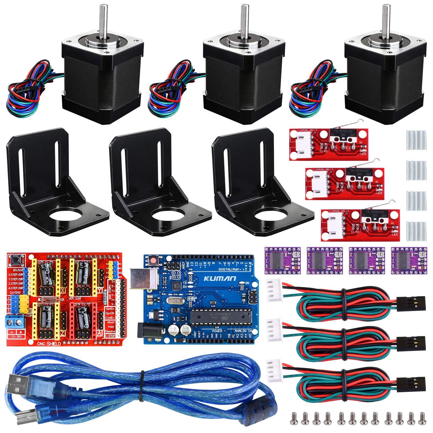 Kuman professional CNC kit with GRBL shield, DRV8825 drivers and NEMA 17 stepper motors