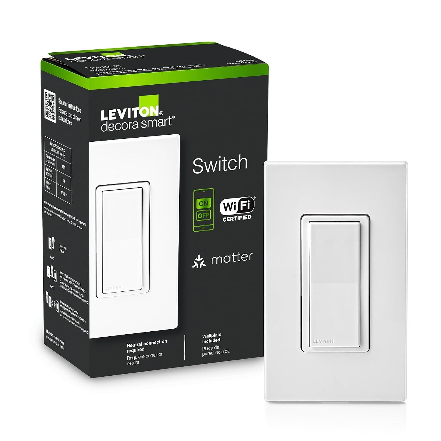 Leviton Decora Smart Wi-Fi switch D315S-1RW Matter certified