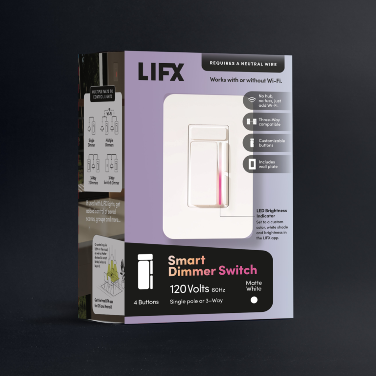 LIFX Smart Dimmer Switch Matter certified four-button wall dimmer with gradient light bar