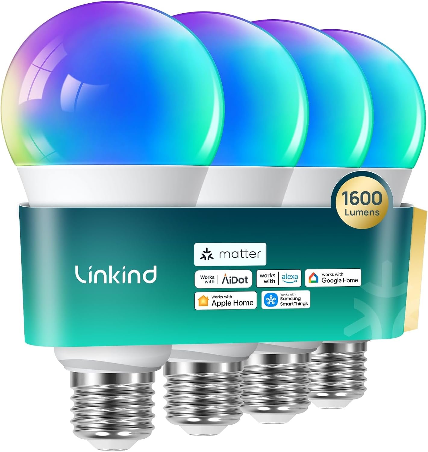 Linkind Matter 1600 lumen 100W equivalent color smart light bulbs
