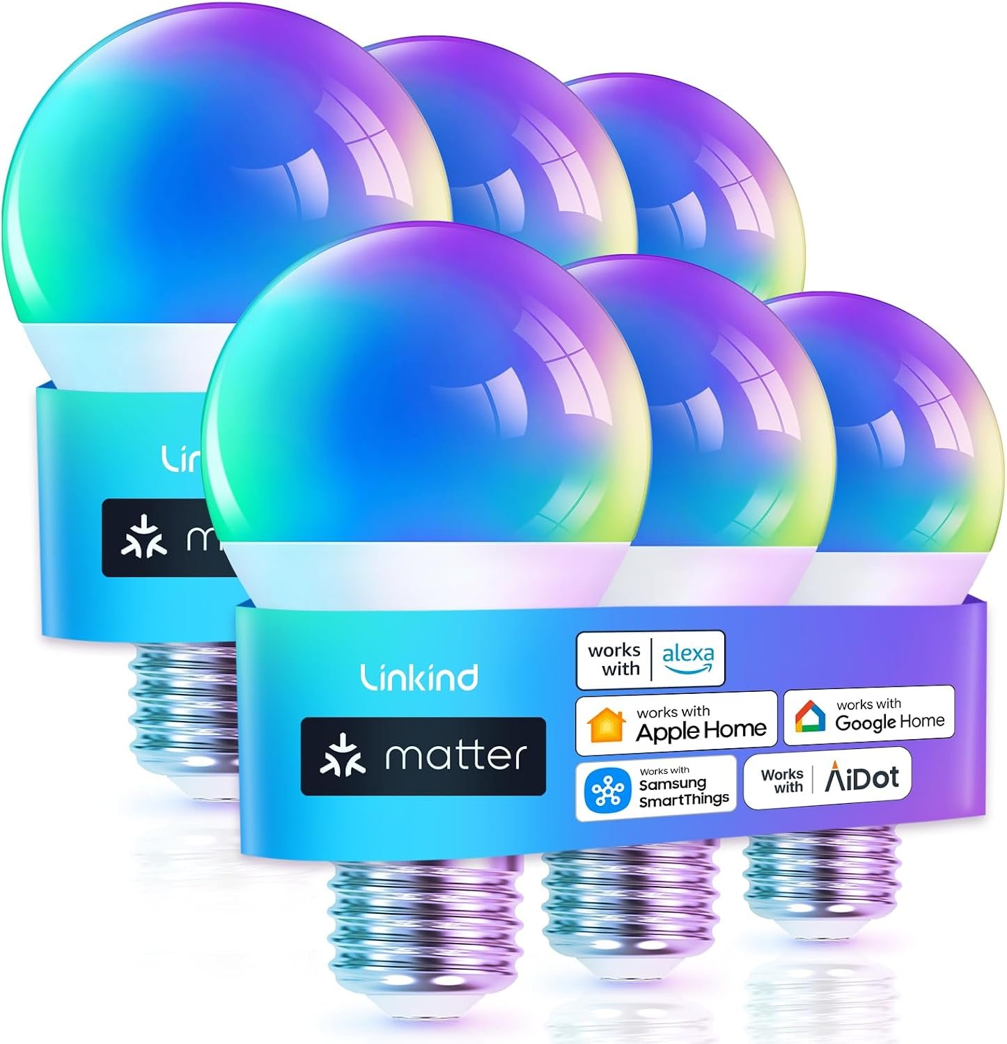 Linkind Matter certified color smart light bulbs 6-pack
