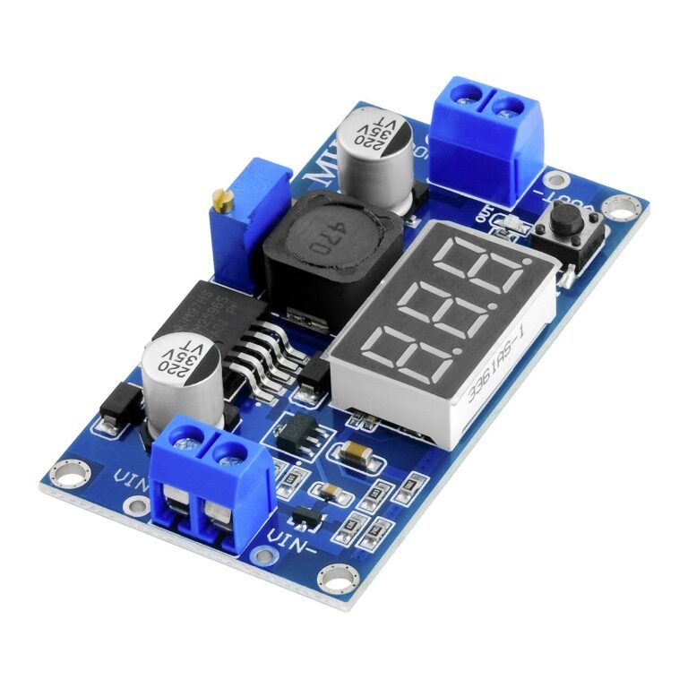 LM2596 adjustable DC-DC step-down buck converter module with 3-digit LED voltmeter display