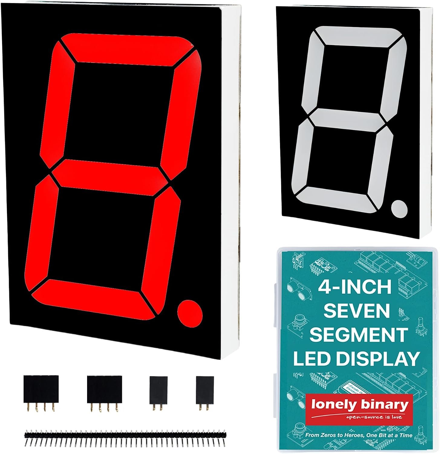 Lonely Binary jumbo 4 inch 7-segment LED display with 74HC595 driver board for ESP32 scoreboards