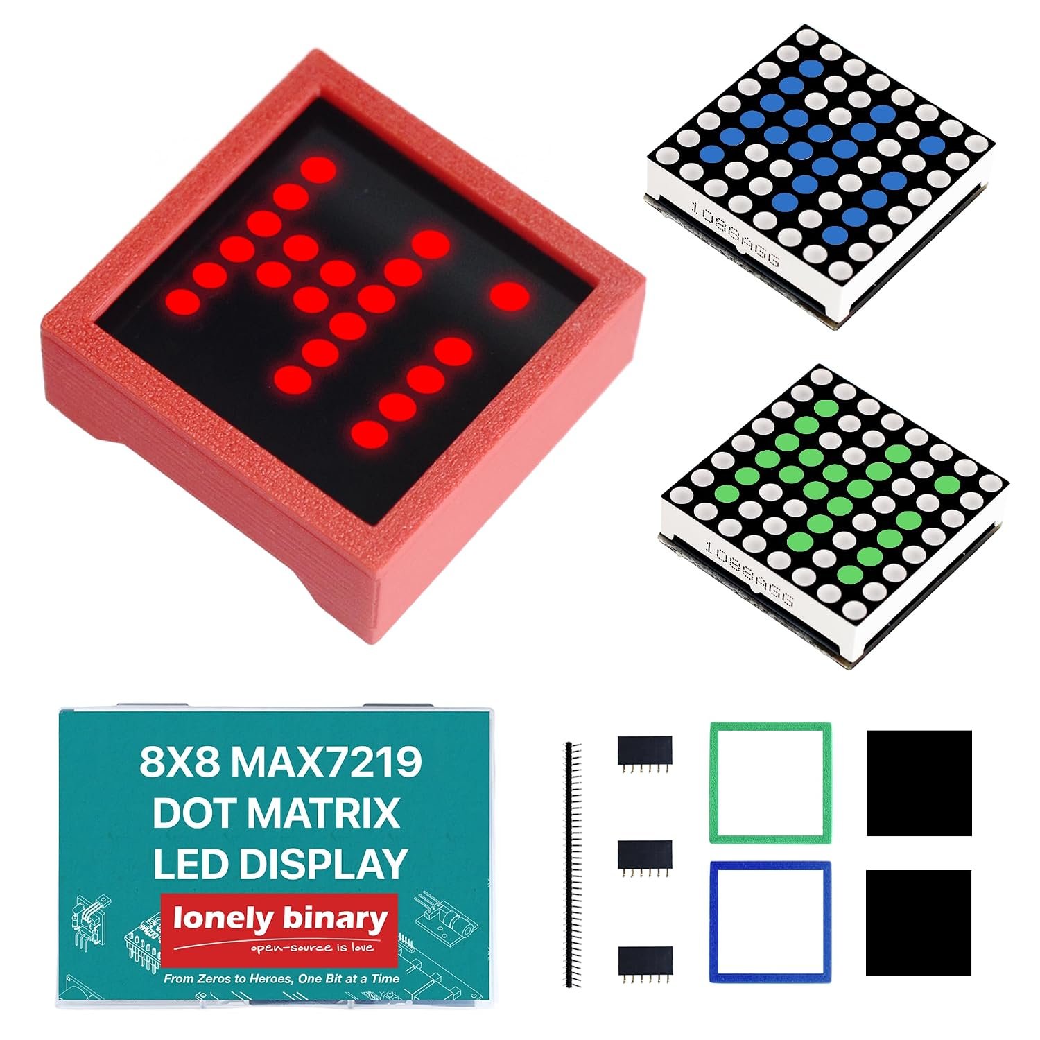 Lonely Binary MAX7219 8x8 LED matrix 3-color pack red green blue with enclosures