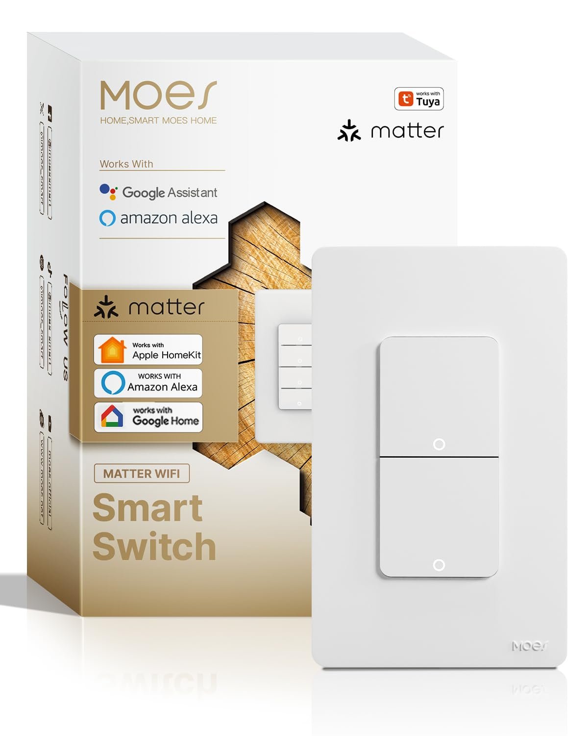 MOES Matter Wi-Fi smart double light switch in one gang