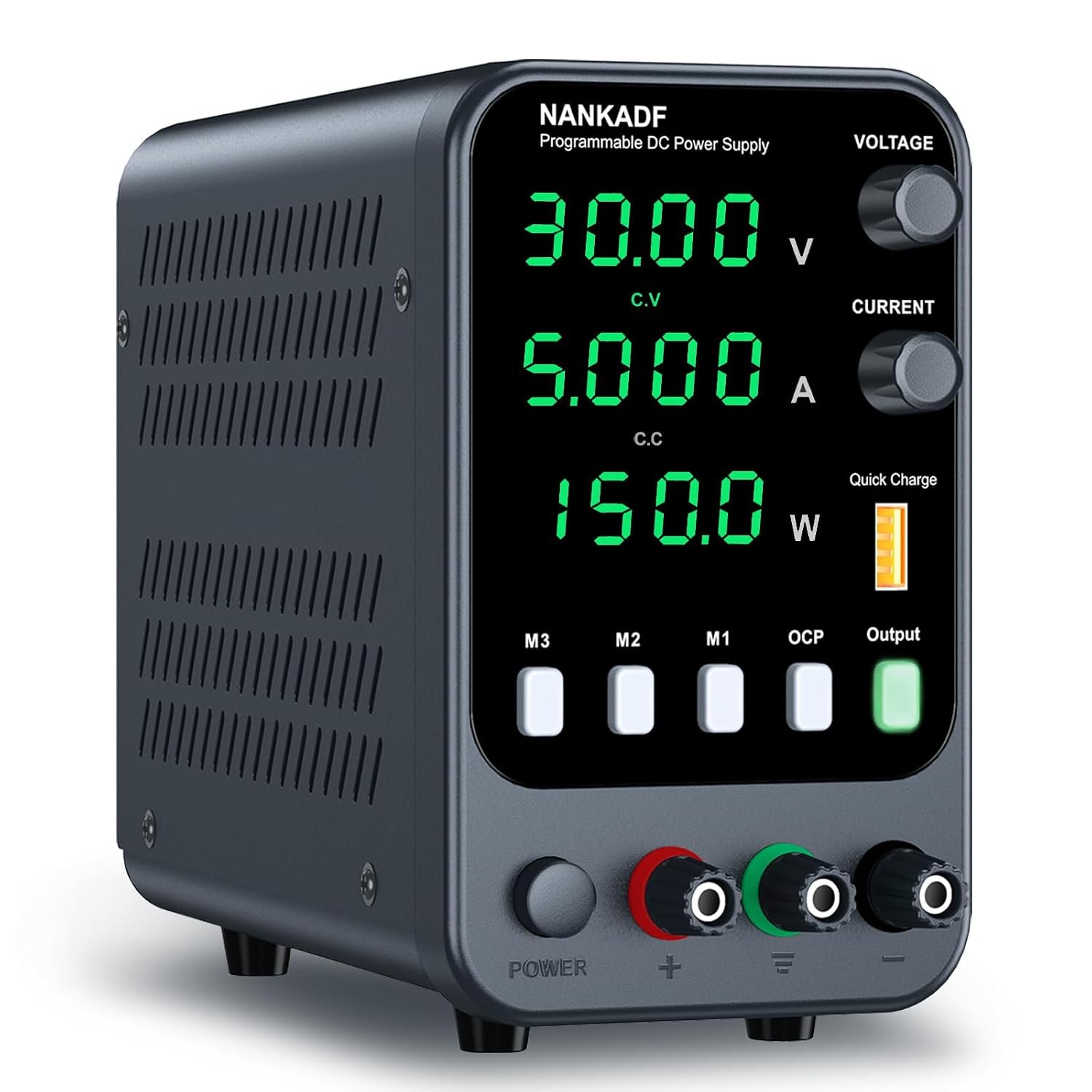 NANKADF 30V 5A DC bench power supply with M1 M2 M3 memory presets and output button