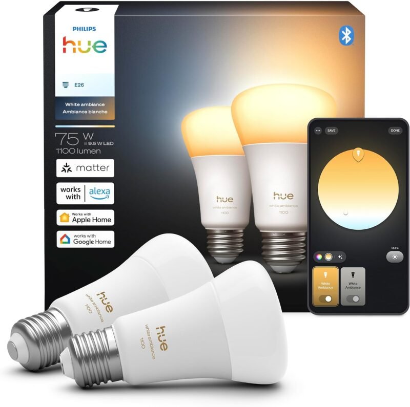 Philips Hue White Ambiance A19 Zigbee smart bulb 2-pack