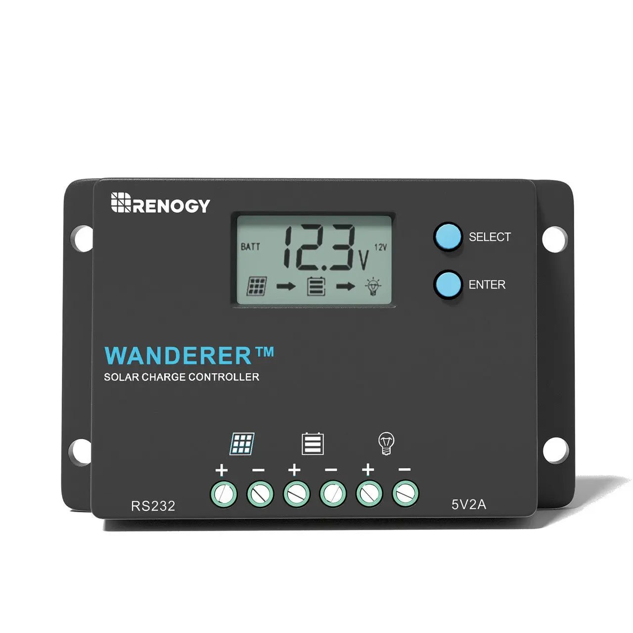 Renogy Wanderer 10A PWM 12V 24V solar charge controller with RS232 port and USB output