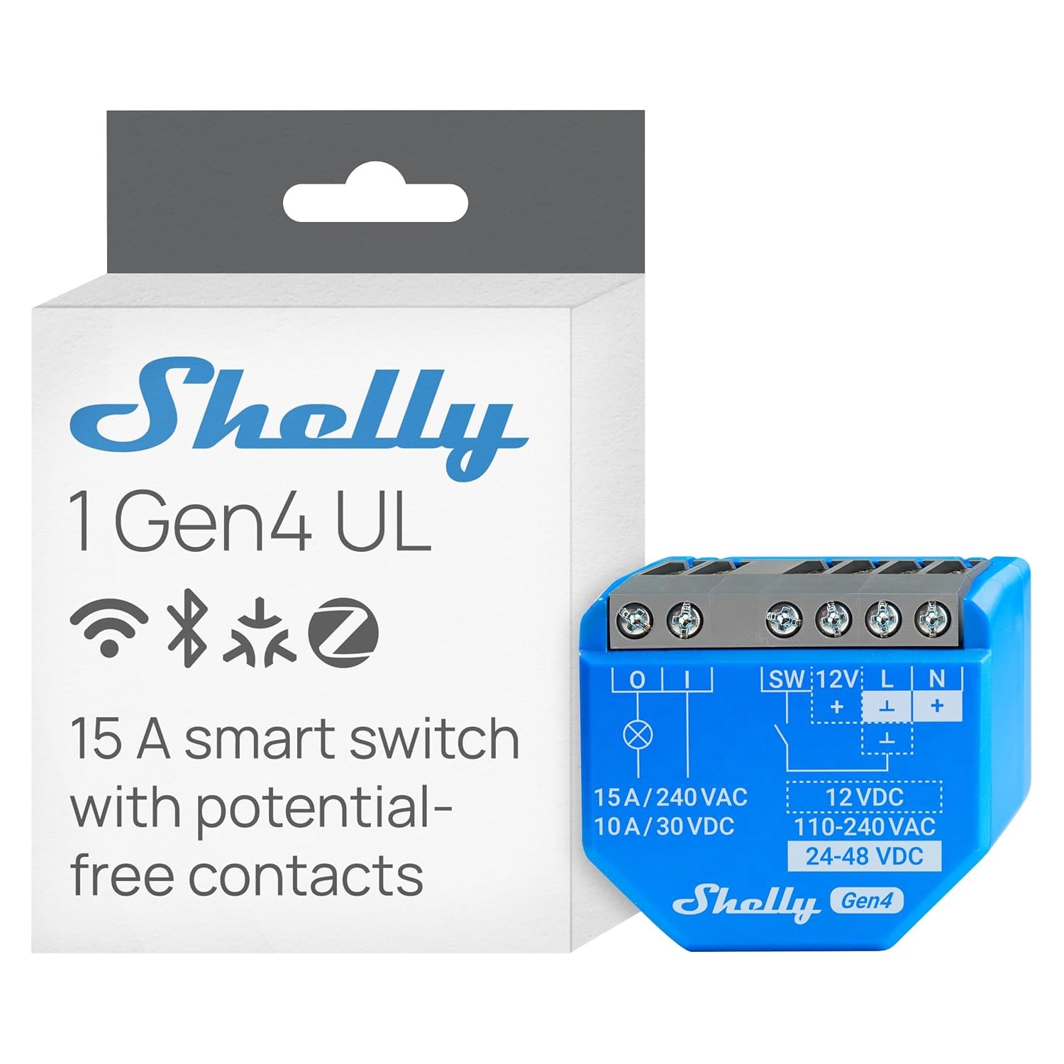 Shelly 1 Gen4 UL Matter relay switch with dry contact for wall boxes