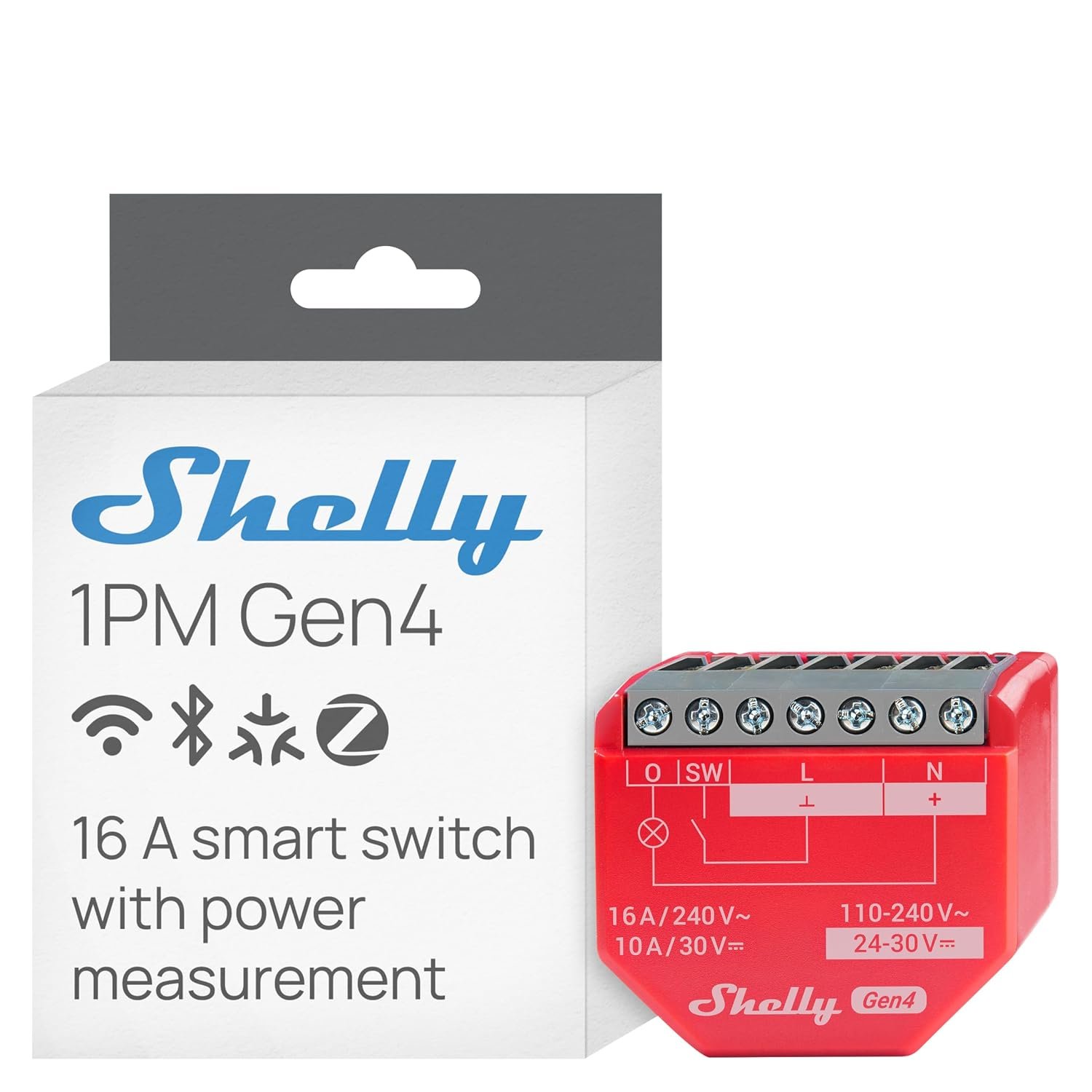 Shelly 1PM Gen4 in-wall Matter and Zigbee relay switch with power metering