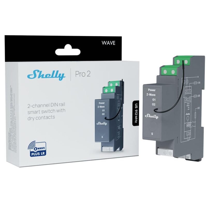 Shelly Wave Pro 2 US LR two-channel DIN rail Z-Wave dry contact relay