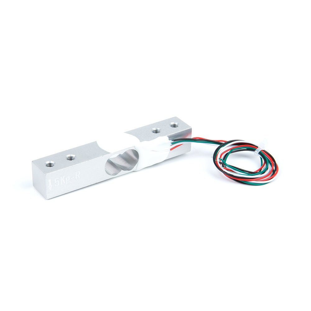 Small-capacity straight bar load cell with red, black, green and white leads for precision weighing