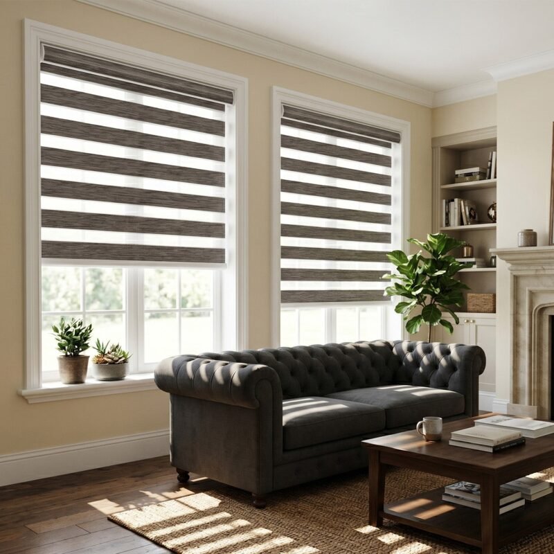 SmartWings motorized zebra shades with Z-Wave motor option