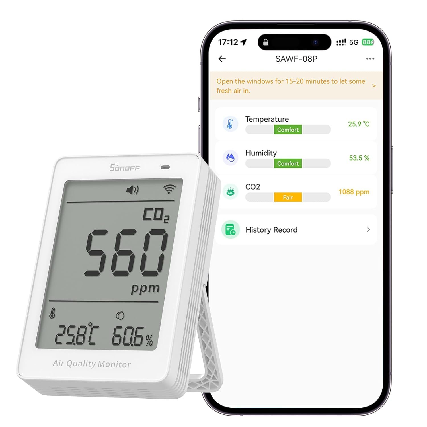 SONOFF AirGuard CO2 SAWF-08P Matter over Wi-Fi CO2 temperature humidity monitor