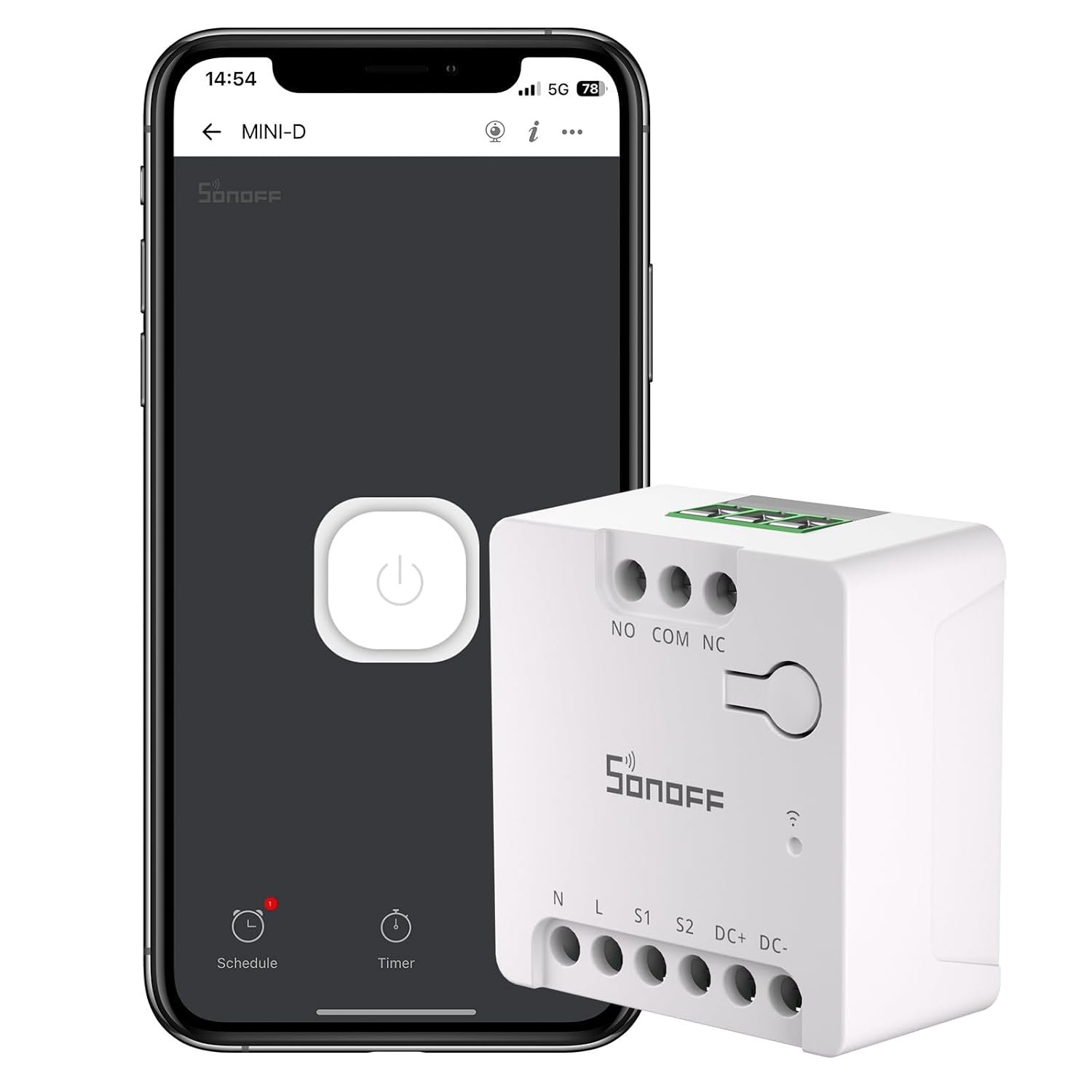 SONOFF MINI-D Matter Wi-Fi smart switch with NO and NC dry contact output for garage doors and gates