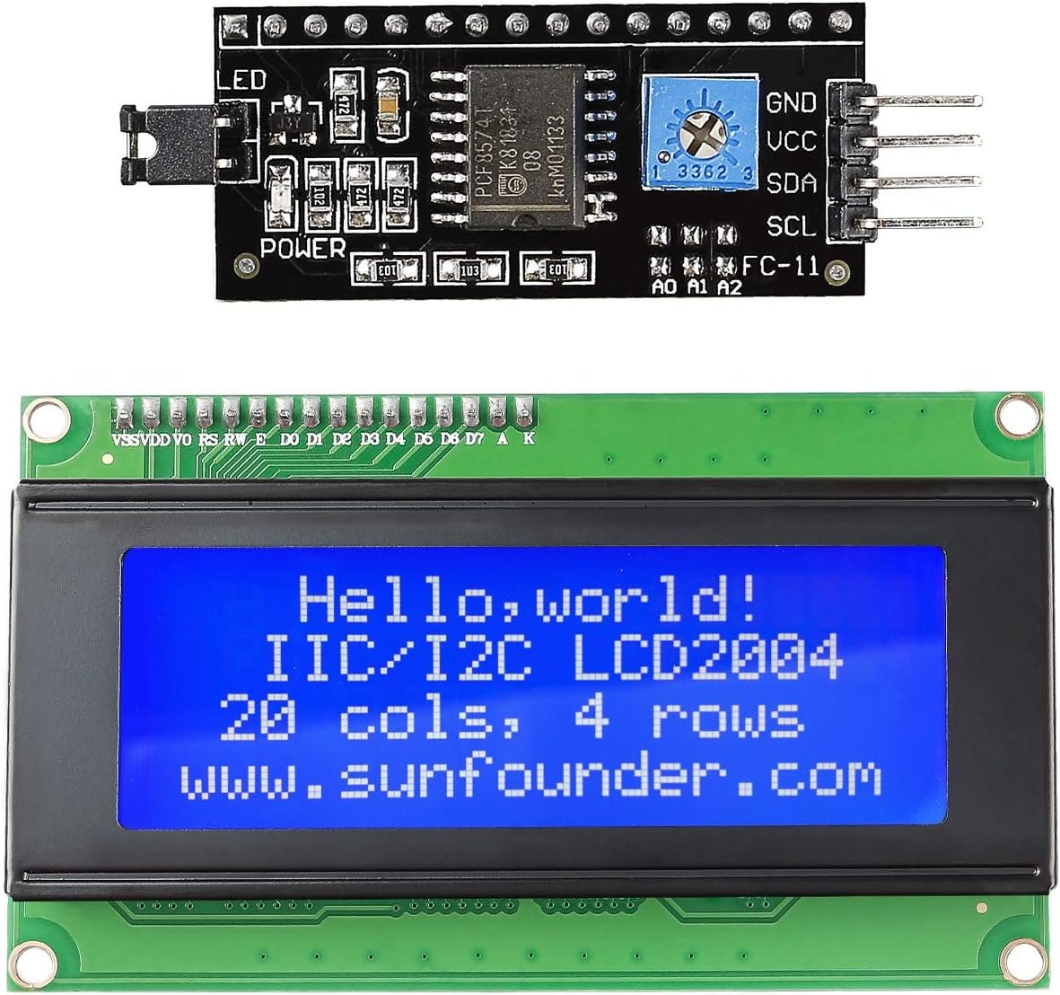 SunFounder IIC I2C 2004 20x4 character LCD module with blue backlight for Arduino