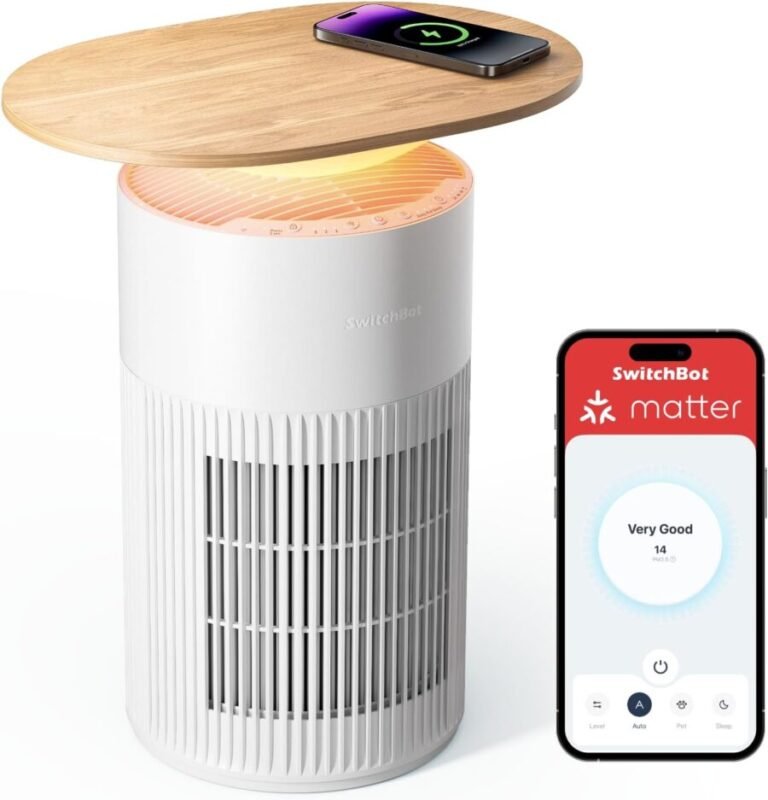 SwitchBot Air Purifier Table with Matter over Wi-Fi, white, with wireless charging top