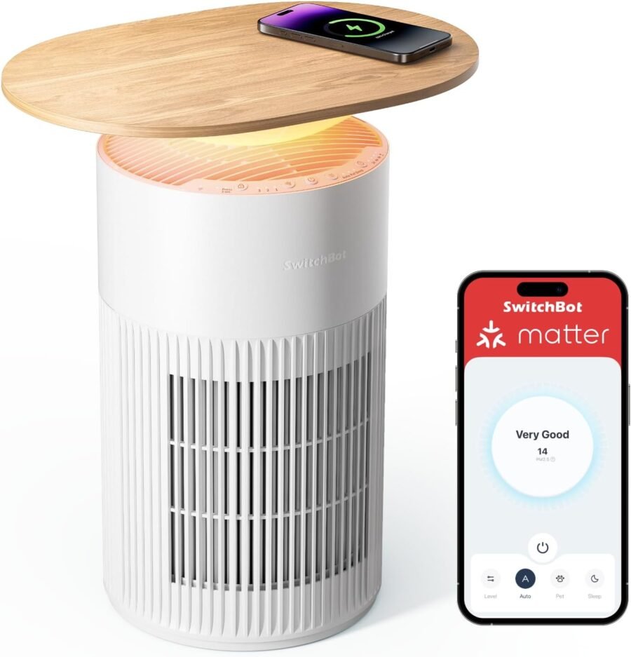 SwitchBot Air Purifier Table with Matter over Wi-Fi, white, with wireless charging top