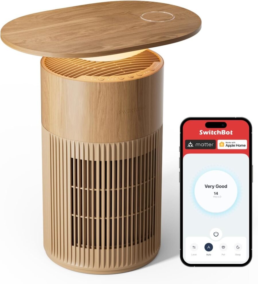 SwitchBot Air Purifier Table Natural Wood finish with Matter