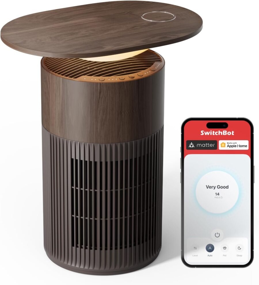 SwitchBot Air Purifier Table Walnut finish with Matter over Wi-Fi