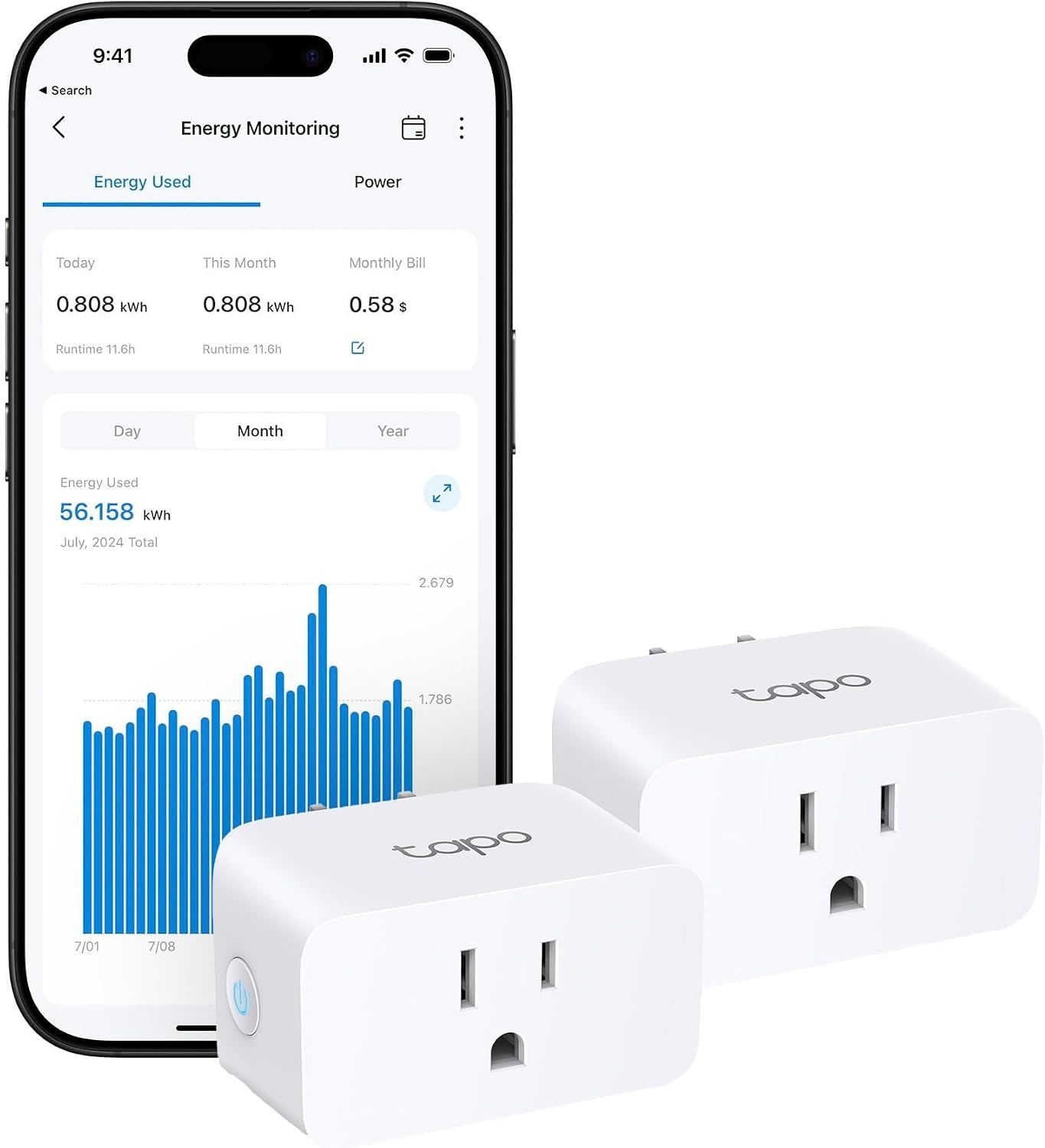 Tapo P110M Matter smart plug with energy monitoring, 2-pack