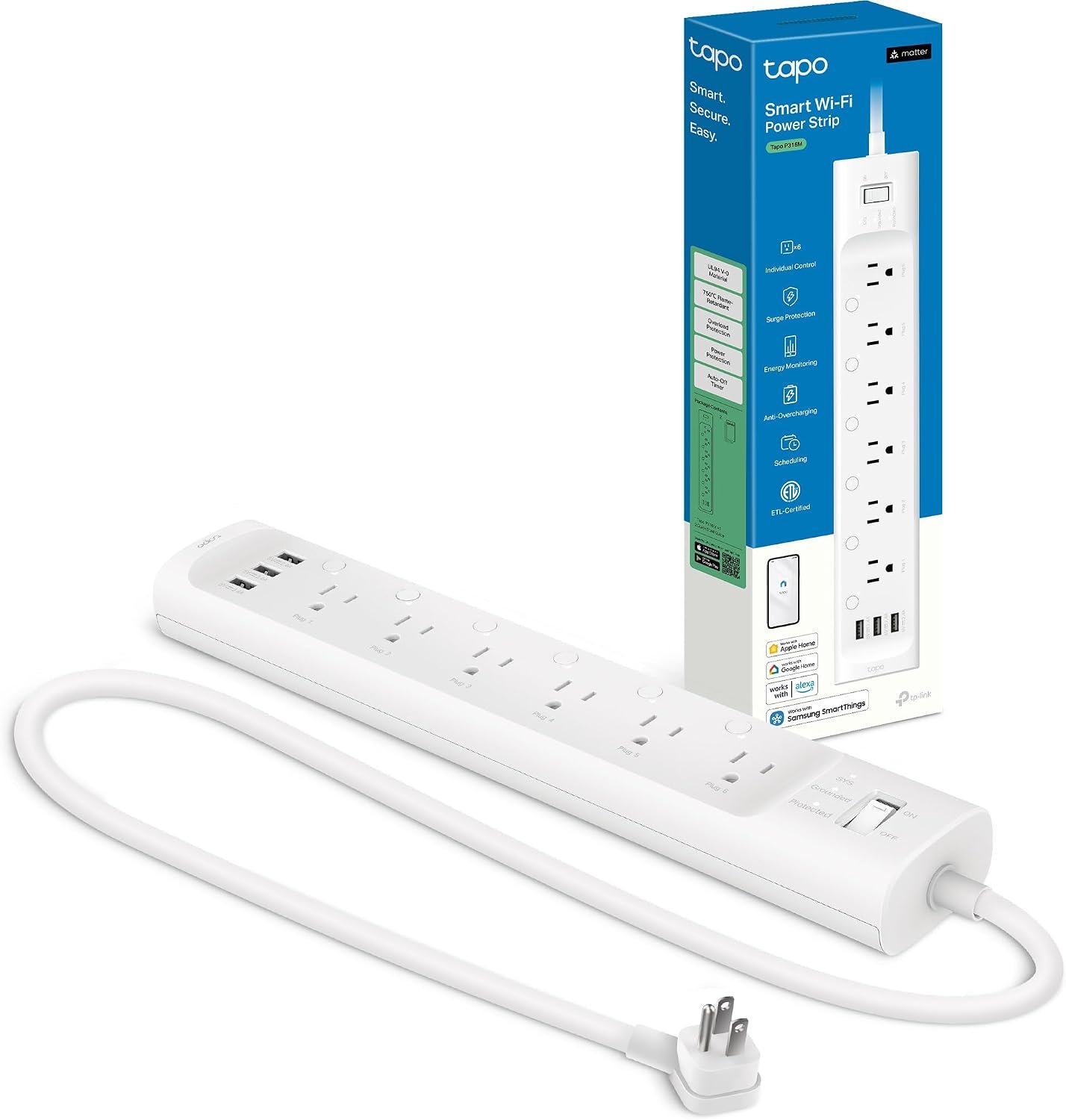 Tapo P316M Matter smart Wi-Fi power strip with 6 outlets and energy monitoring