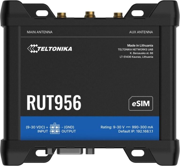Teltonika RUT956 industrial 4G LTE router with dual SIM and GNSS