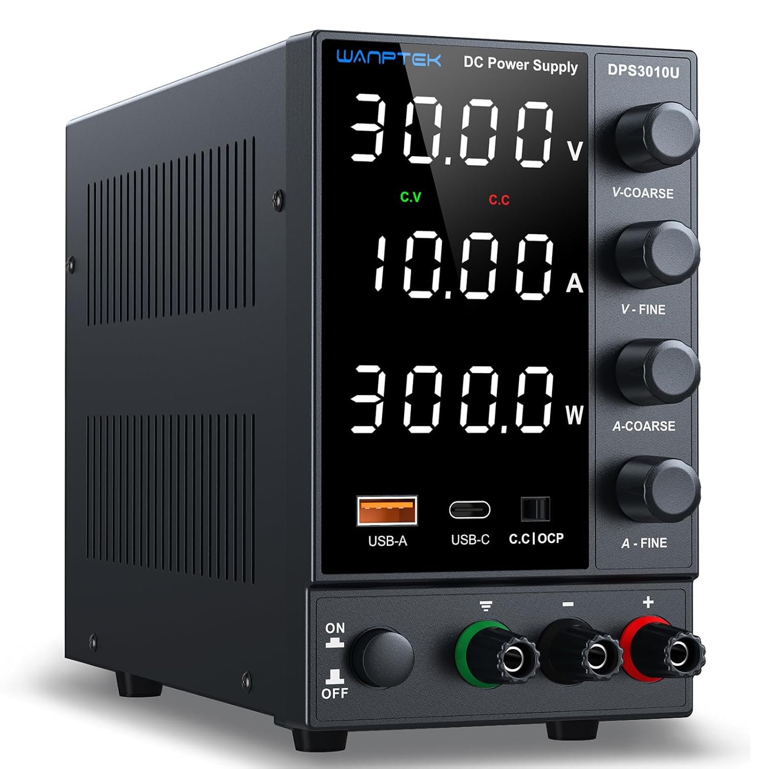 Wanptek DPS3010U 30V 10A switching bench power supply with encoder knobs and USB-C