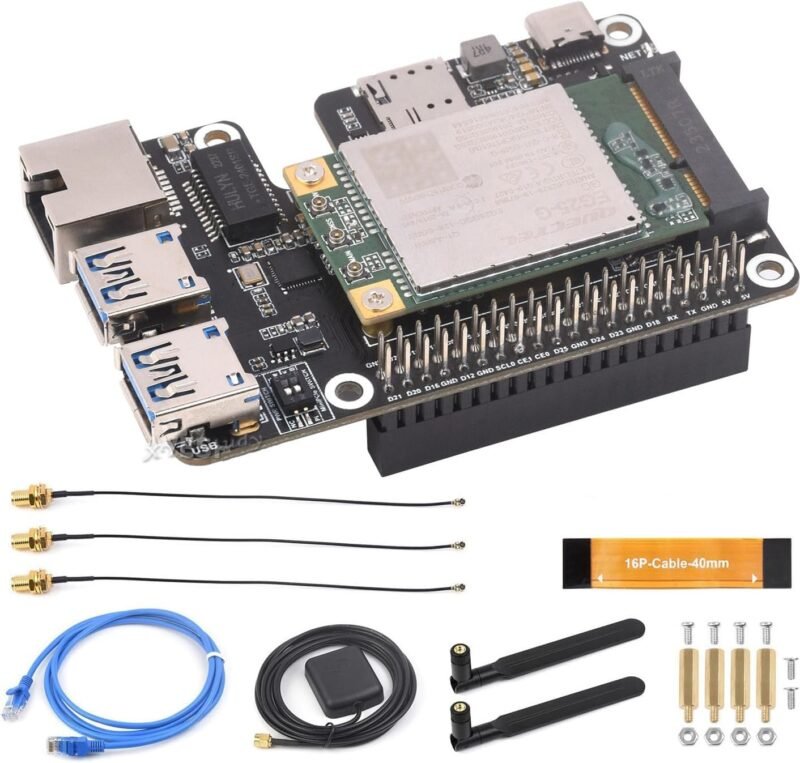 Waveshare PCIe to MiniPCIe, Gigabit Ethernet and USB 3.2 HAT for Raspberry Pi 5
